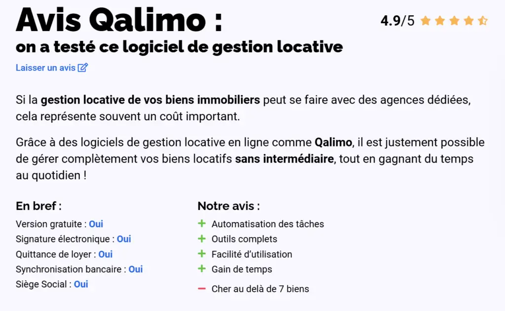 Avis Qalimo gestion locative