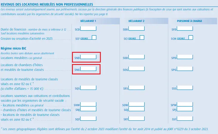 Case à remplir micro-BIC LMNP impôt