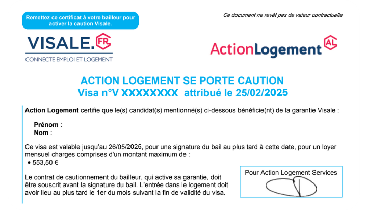 Exemple de Visa Visale