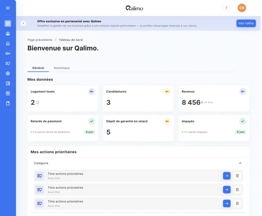 Tableau de bord Qalimo