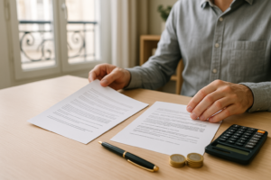 Augmenter le loyer : Ancien bail remplacé par un nouveau contrat sur un bureau avec calculatrice