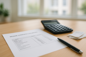 Charges non récupérables : Relevé de charges locatives et calculatrice posés sur un bureau de bailleur
