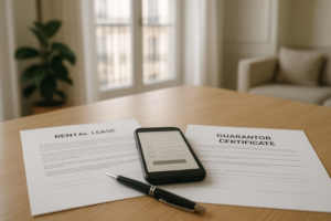 Garant locataire : Dossier de location avec attestation de garant posée sur un bureau