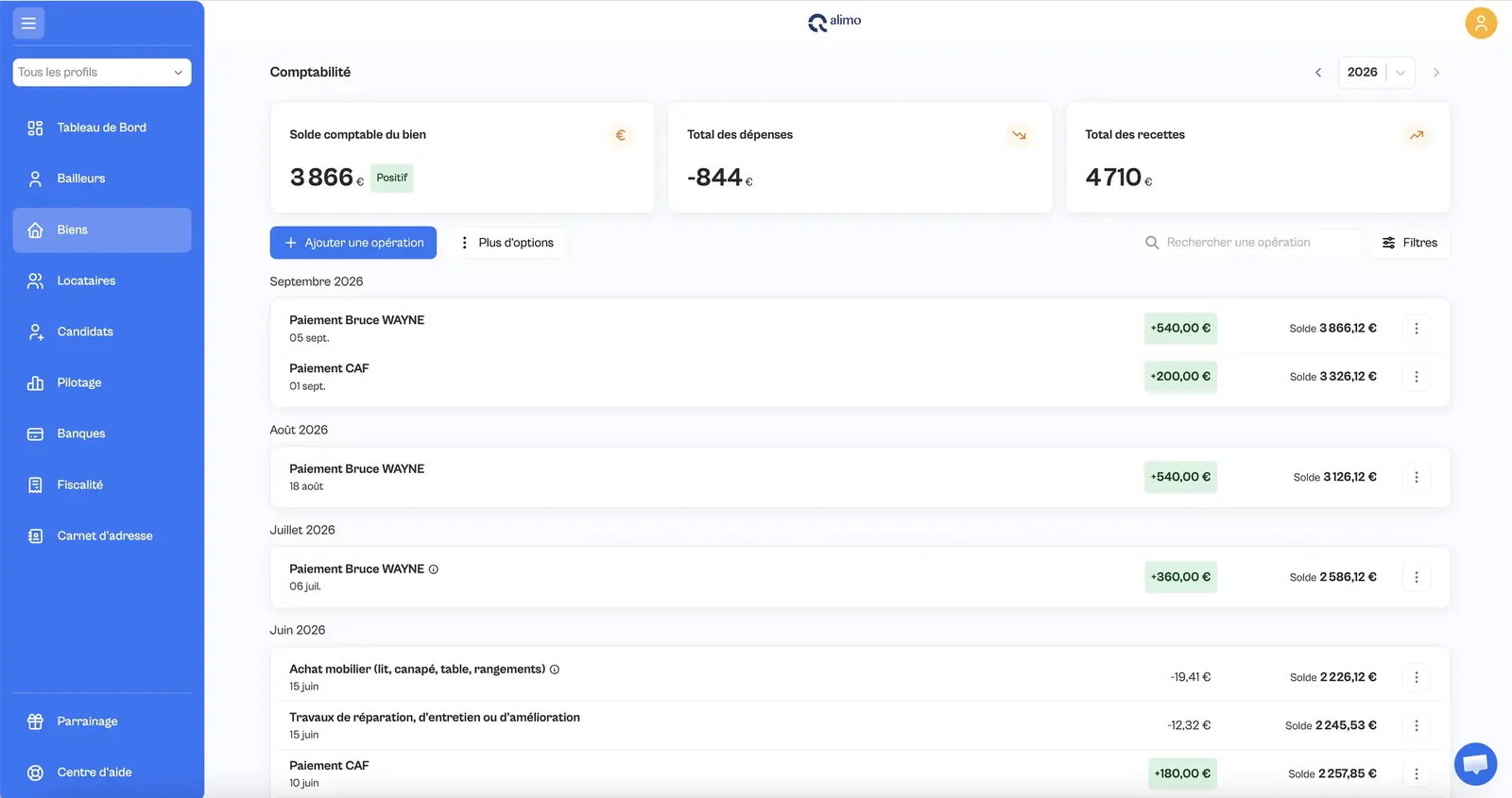 Comptabilité par lot et par mandant